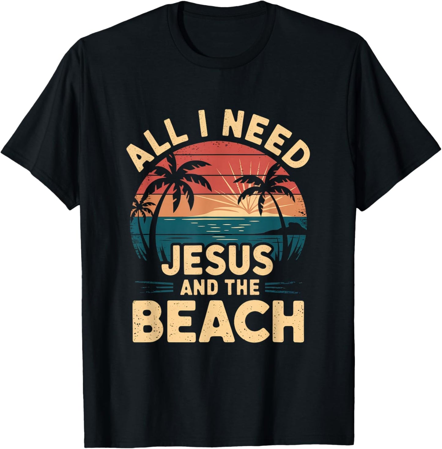 All I Need Jesus and The Beach Funny Christian Sun Vacation T-Shirt - T-Shirt | Black