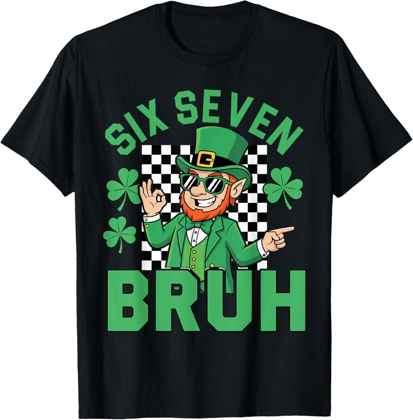 Six Seven Bruh St Patrick's Day Leprechaun Meme Boys T-Shirt - T-Shirt | Black