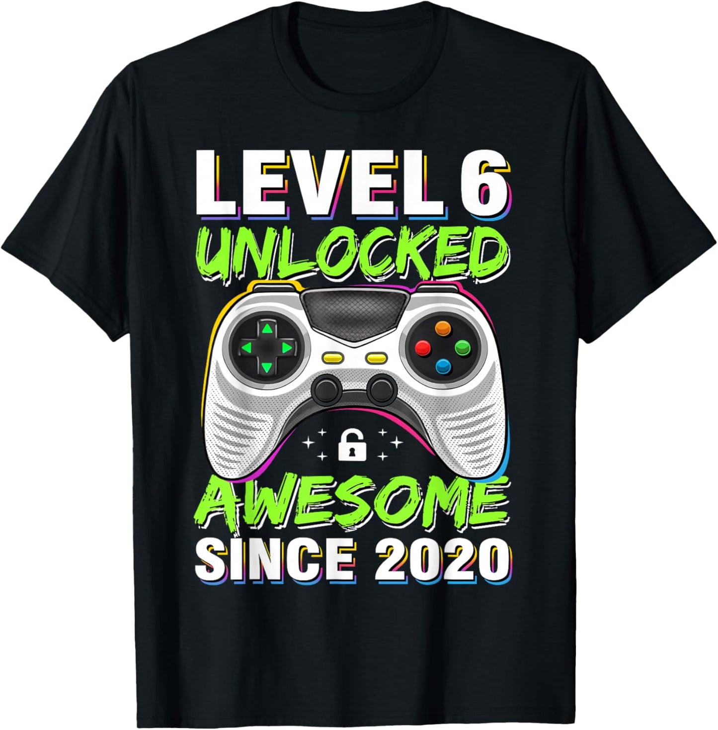 Level 6 Unlocked Awesome Since 2020 6th Birthday Gaming Boys T-Shirt - T-Shirt | Black