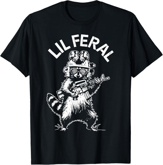 Lil Feral Funny Tactical Raccoon Military Law Enforcement T-Shirt - T-Shirt | Black