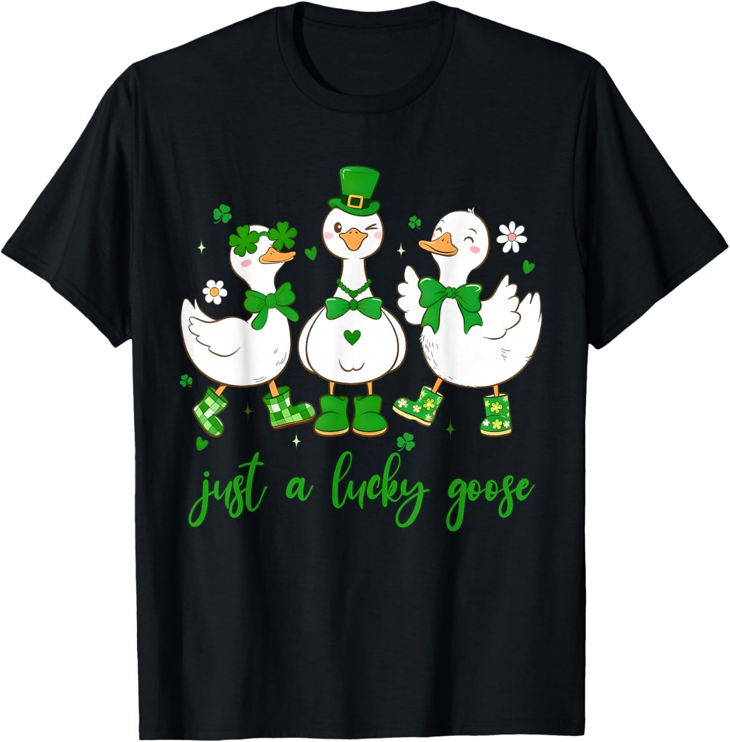 St Patricks Day Just A Lucky Goose Cute Women Kids T-Shirt - T-Shirt | Black