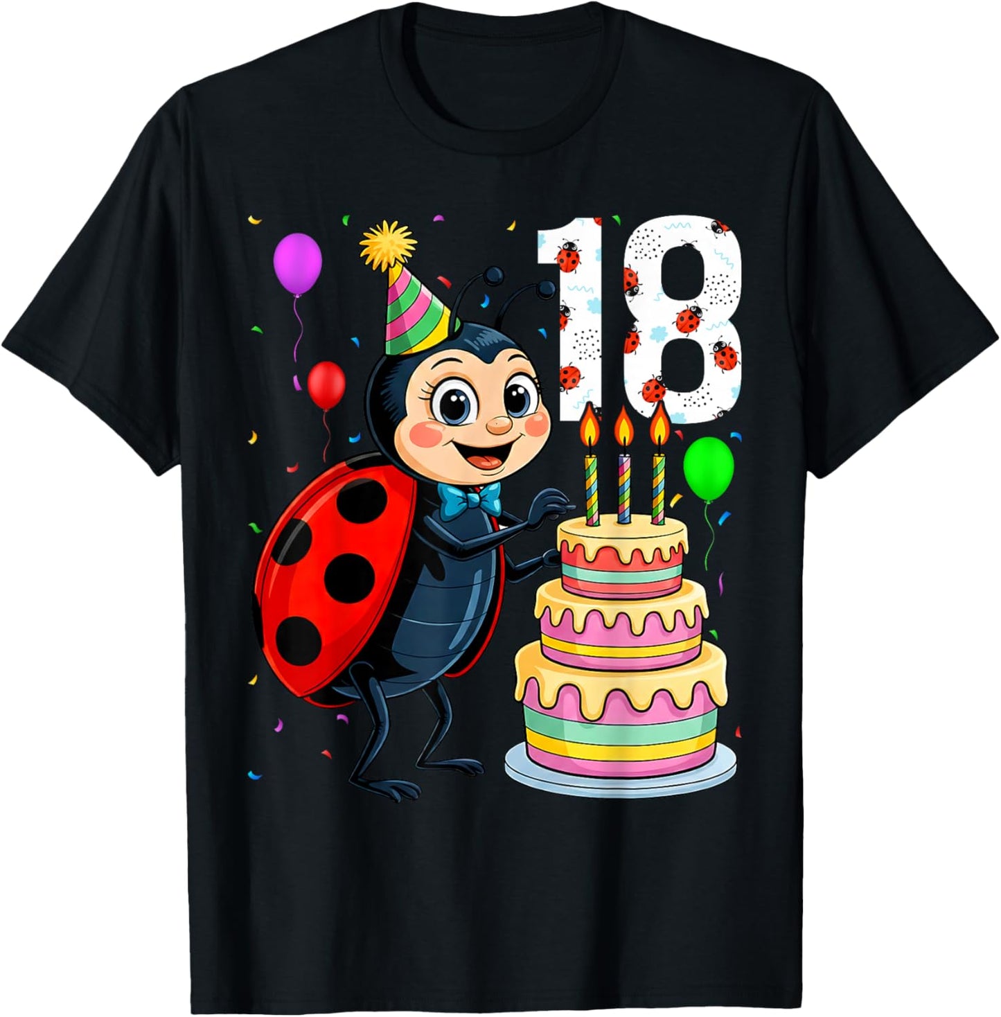 18 Year Old Funny Ladybug 2008 18th Birthday Girl Family T-Shirt - T-Shirt | Black