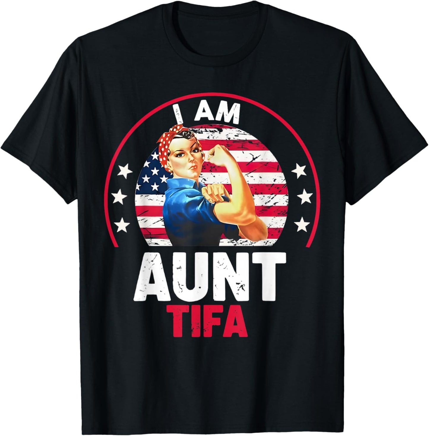 Vintage I Am Aunt Tifa Woman's Girl Aunt Tifa America Flag T-Shirt - T-Shirt | Black