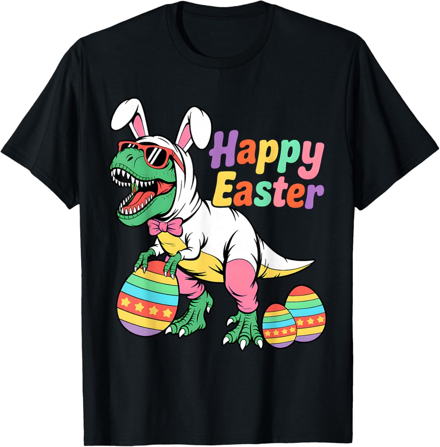 Happy Eastrawr T Rex Dinosaur Easter Bunny Day Egg Boys Kids T-Shirt - T-Shirt | Black