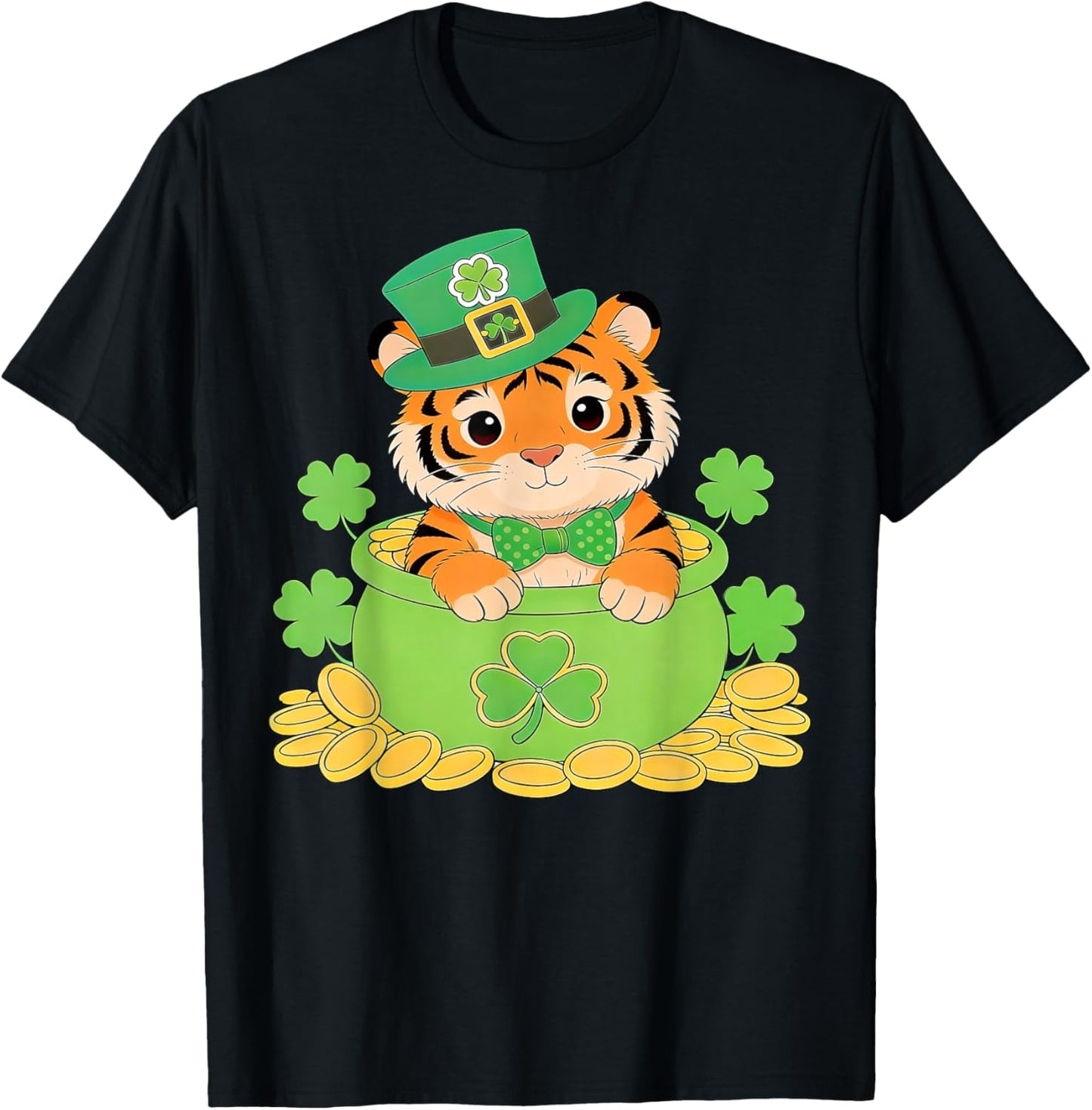 Irish Shamrock Leprechaun Funny Tiger St. Patrick’s Day T-Shirt - T-Shirt | Black