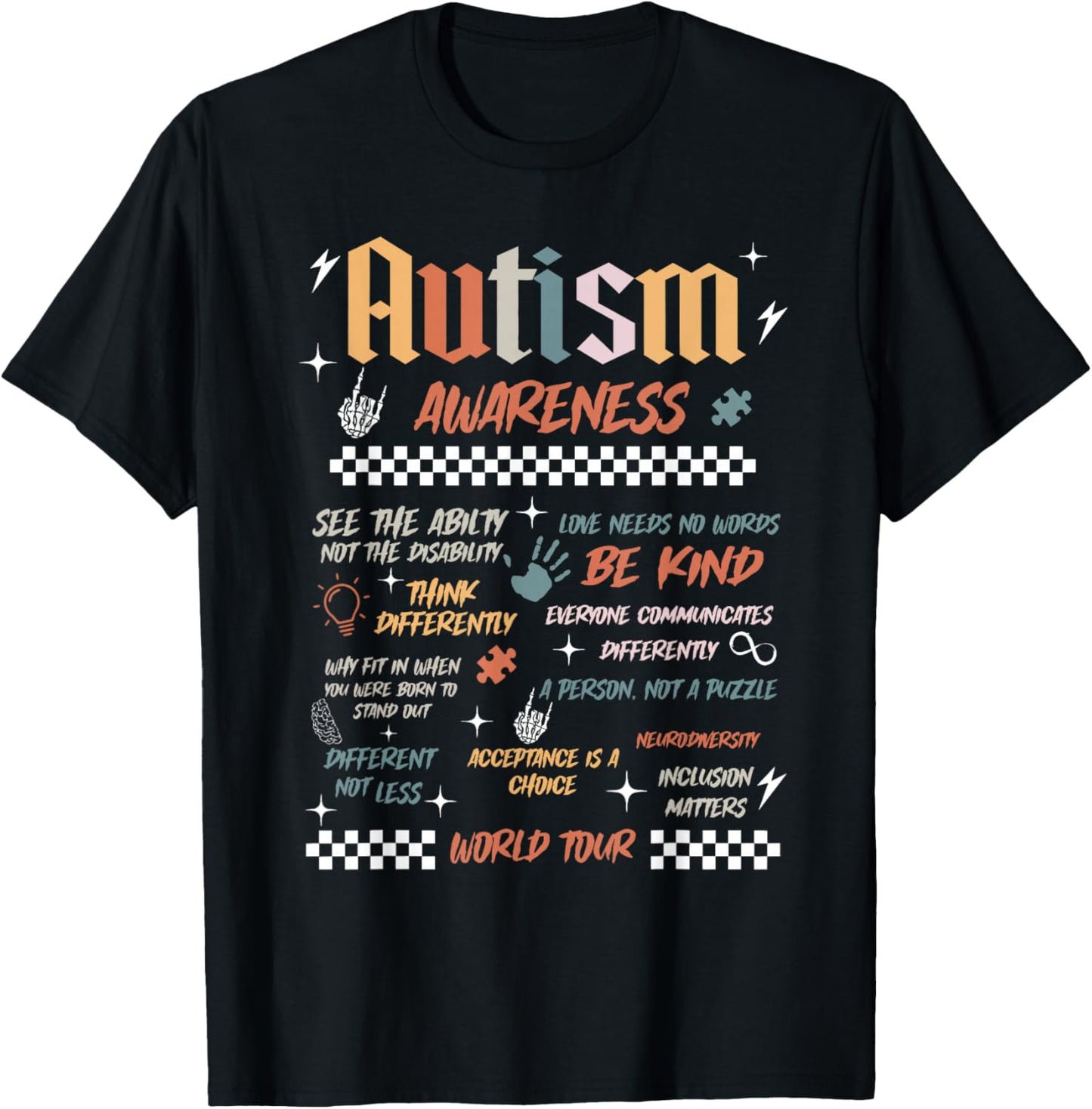 Autism Awareness World Tour Be Kind Acceptance is A Choice T-Shirt - T-Shirt | Black