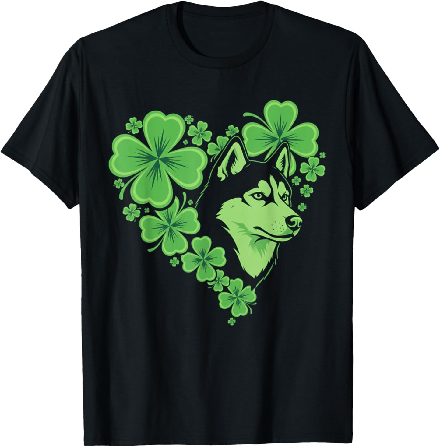 Cute Siberian Husky Dog Heart Shamrock St Patricks Day T-Shirt - T-Shirt | Black