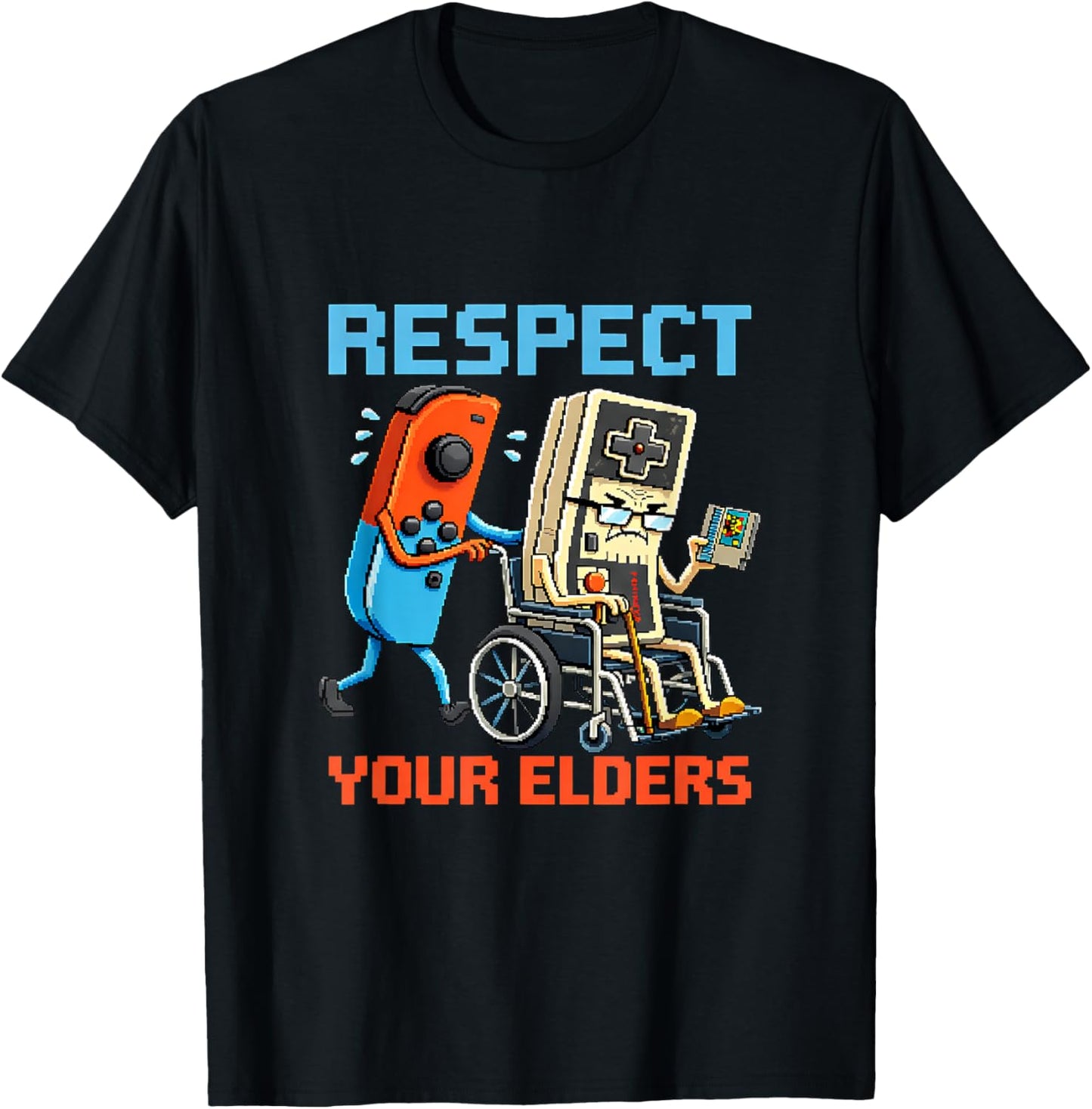 Respect Elders Classic Video Games Funny Retro Gamer T-Shirt - T-Shirt | Black