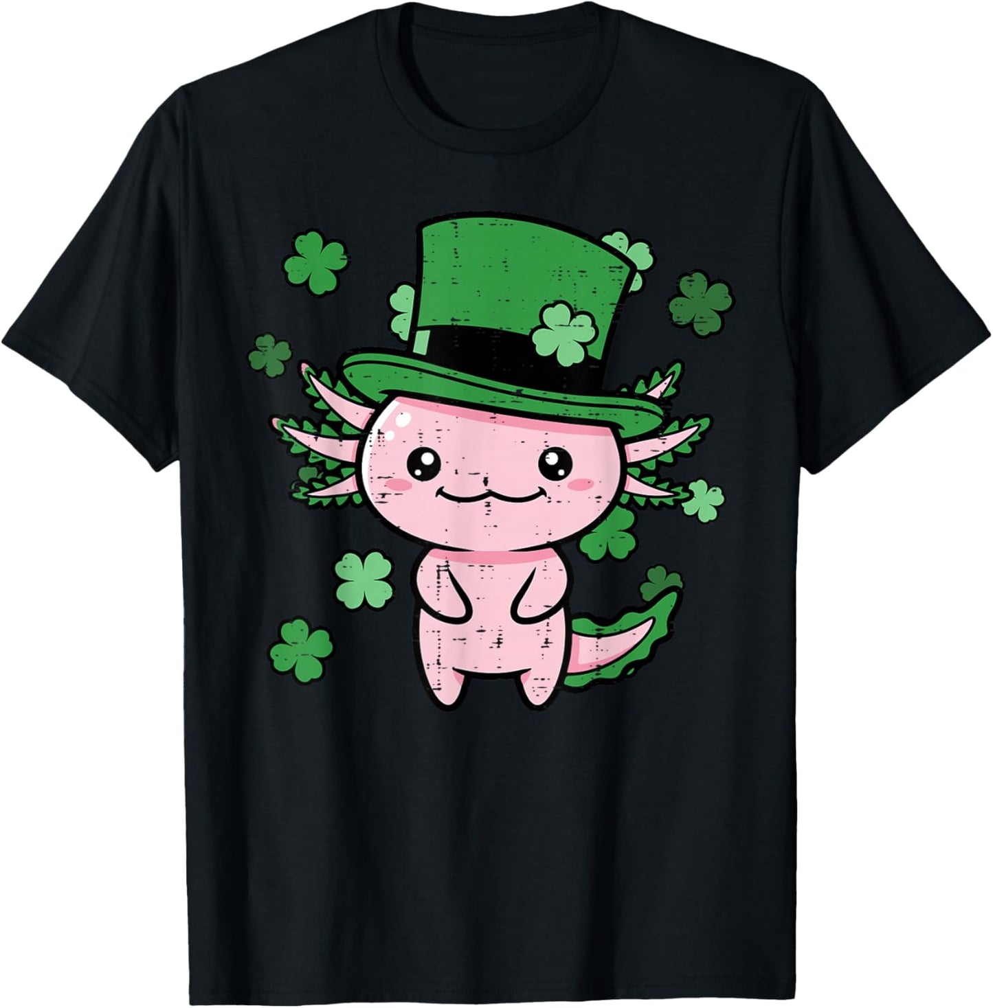 St Patricks Day Axolotl Top Hat Saint Paddys Kids Women Men T-Shirt - T-Shirt | Black