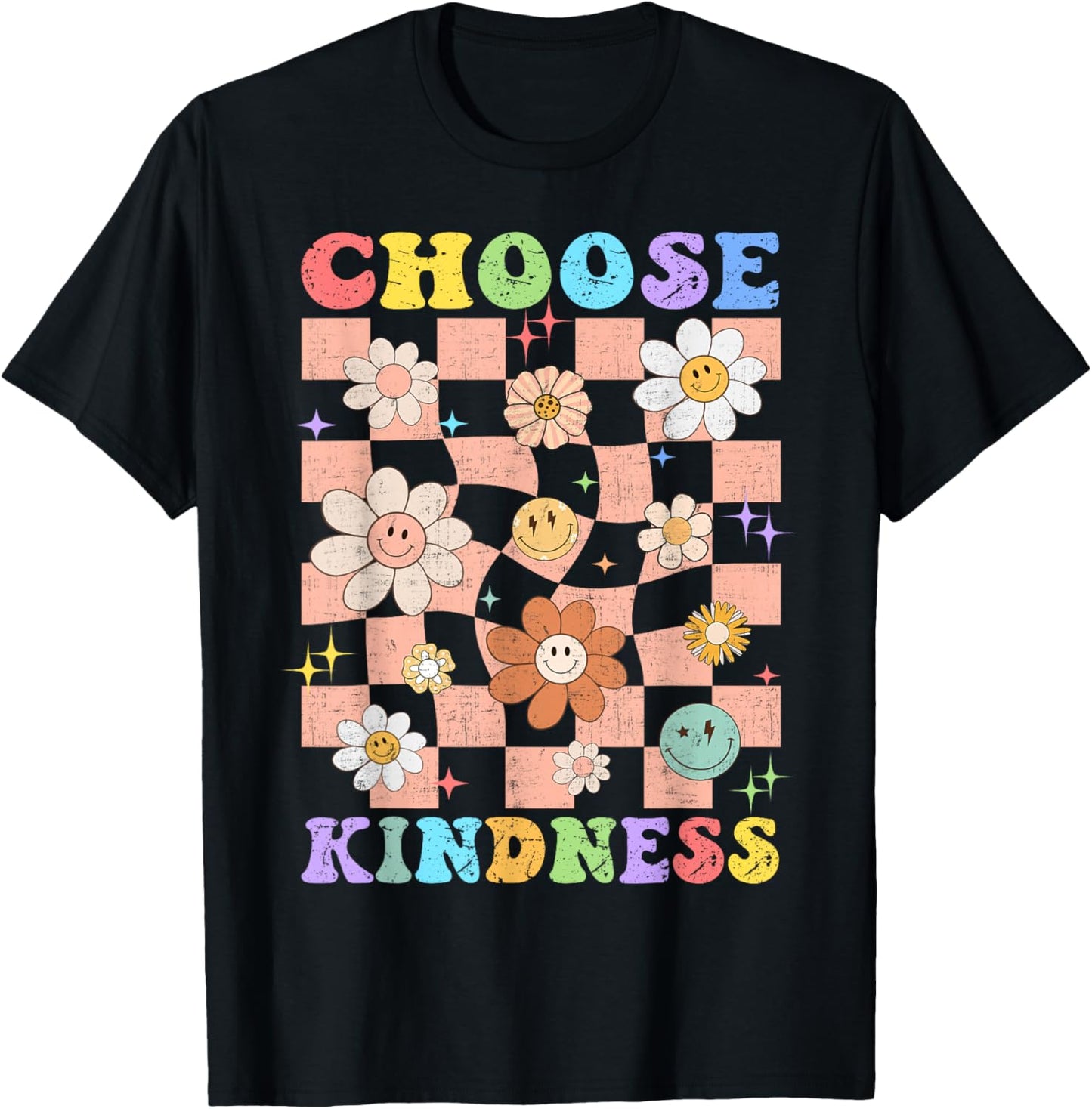 Choose Kindness Retro Groovy Be Kind Inspirational Kids T-Shirt - T-Shirt | Black