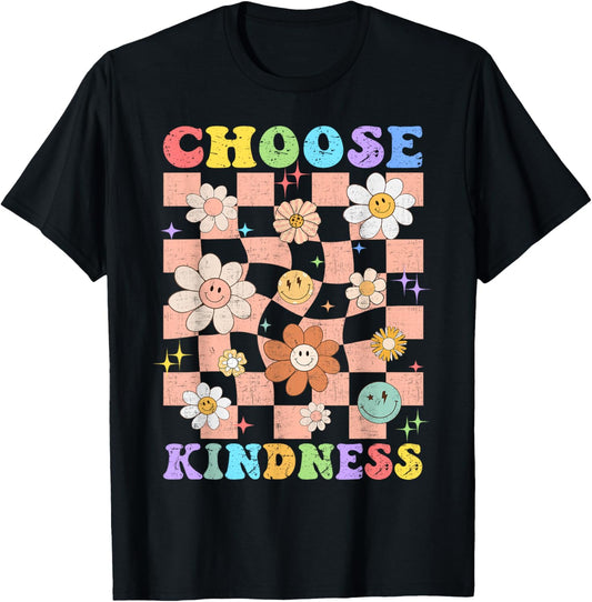 Choose Kindness Retro Groovy Be Kind Inspirational Kids T-Shirt - T-Shirt | Black