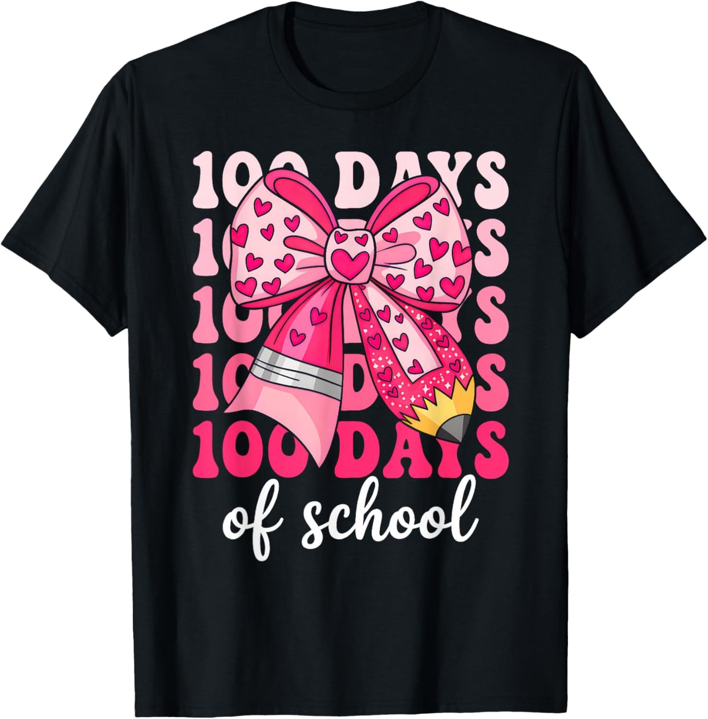 100 Days of School Coquette Bow Girls 100th Day of School T-Shirt - T-Shirt | Black
