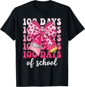 100 Days of School Coquette Bow Girls 100th Day of School T-Shirt - T-Shirt | Black