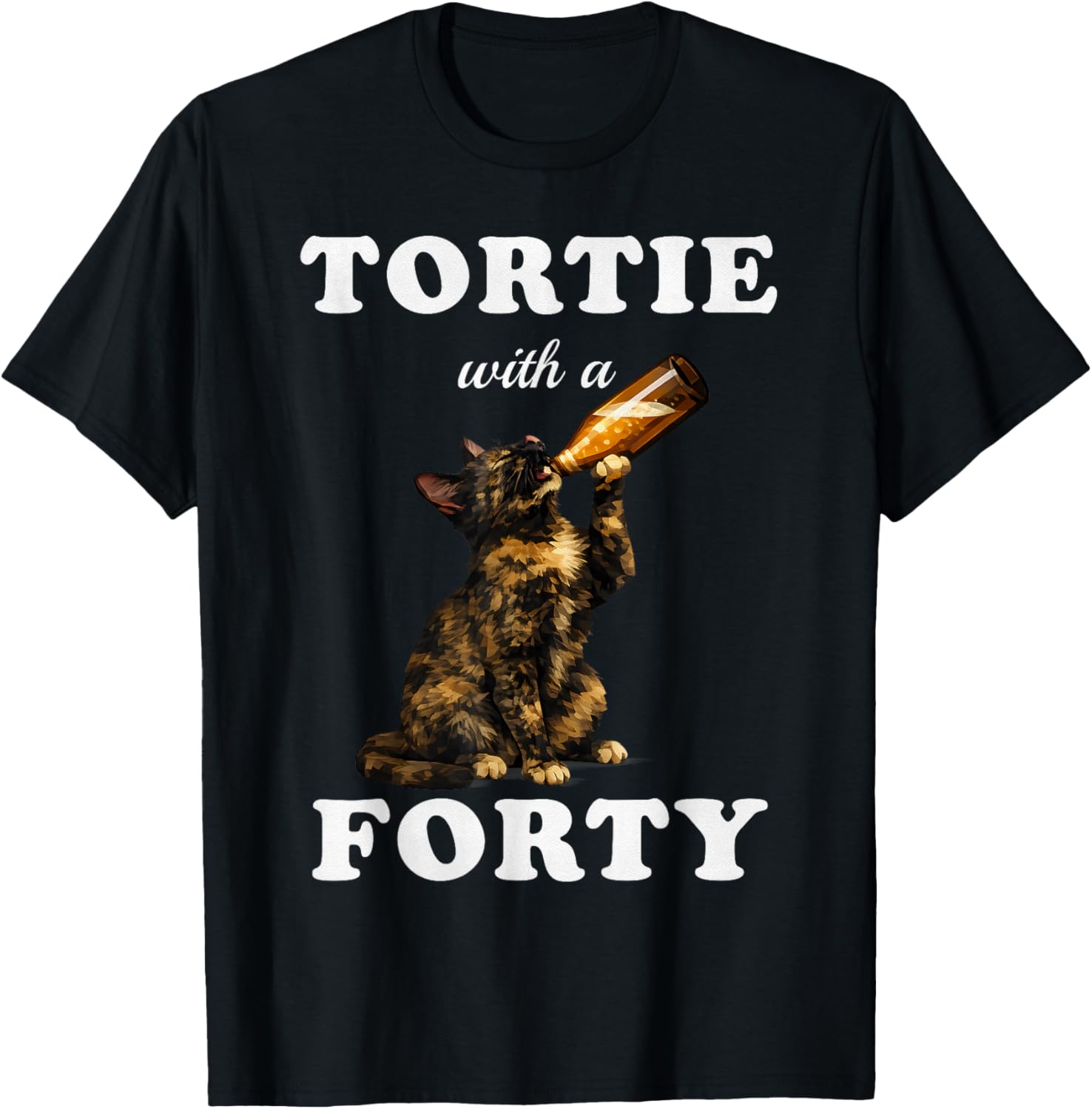 Funny Tortie Cat Drinking Beer Tortoiseshell Mom Dad Pet T-Shirt - T-Shirt | Black