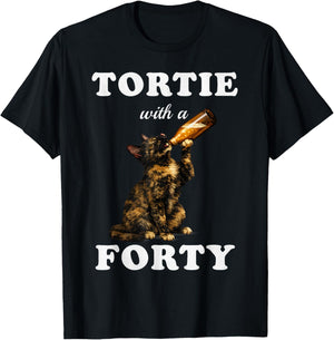 Funny Tortie Cat Drinking Beer Tortoiseshell Mom Dad Pet T-Shirt - T-Shirt | Black