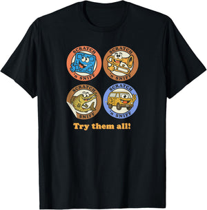 Retro 80s Scratch 'n Sniff Dirty Cartoon 4 Character Mashup T-Shirt - T-Shirt | Black