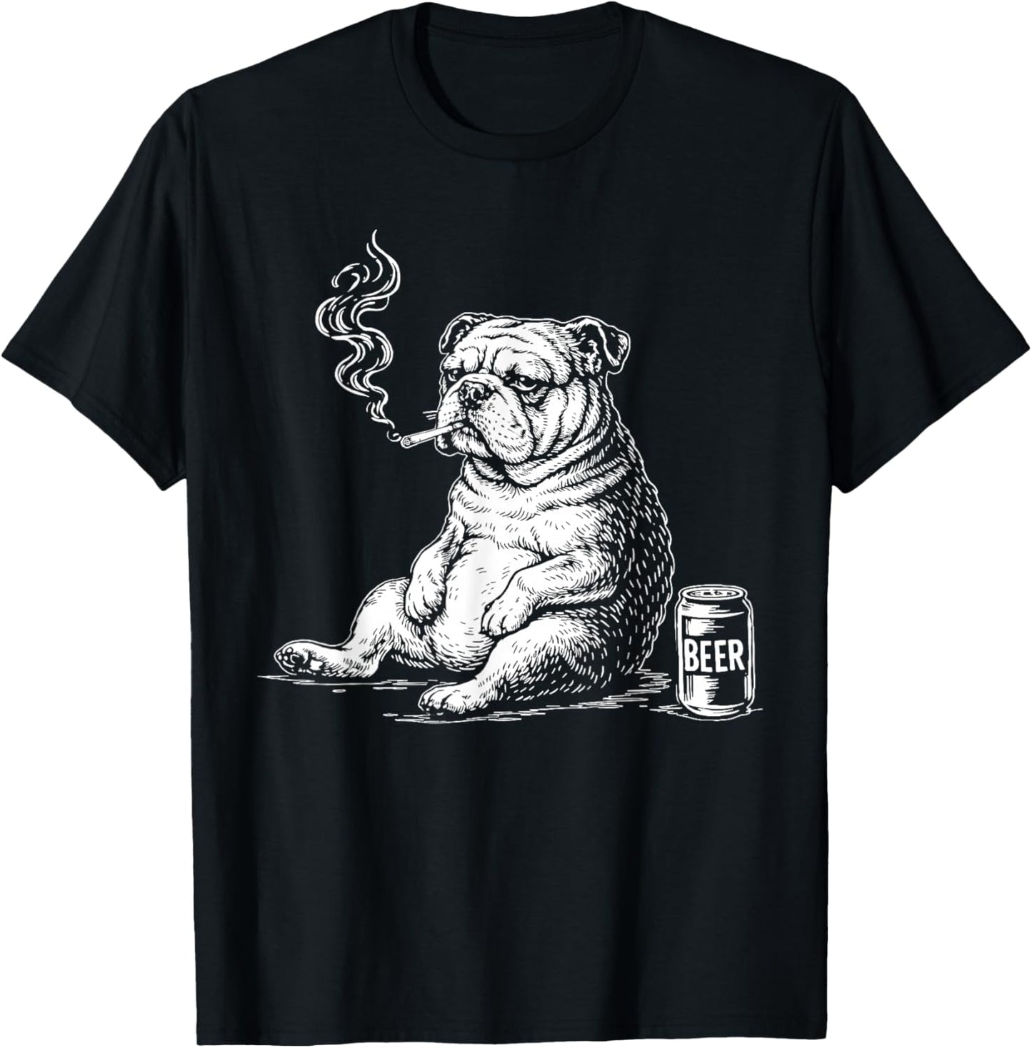 Smoking Bulldog with Beer Sarcastic Meme T-Shirt - T-Shirt | Black