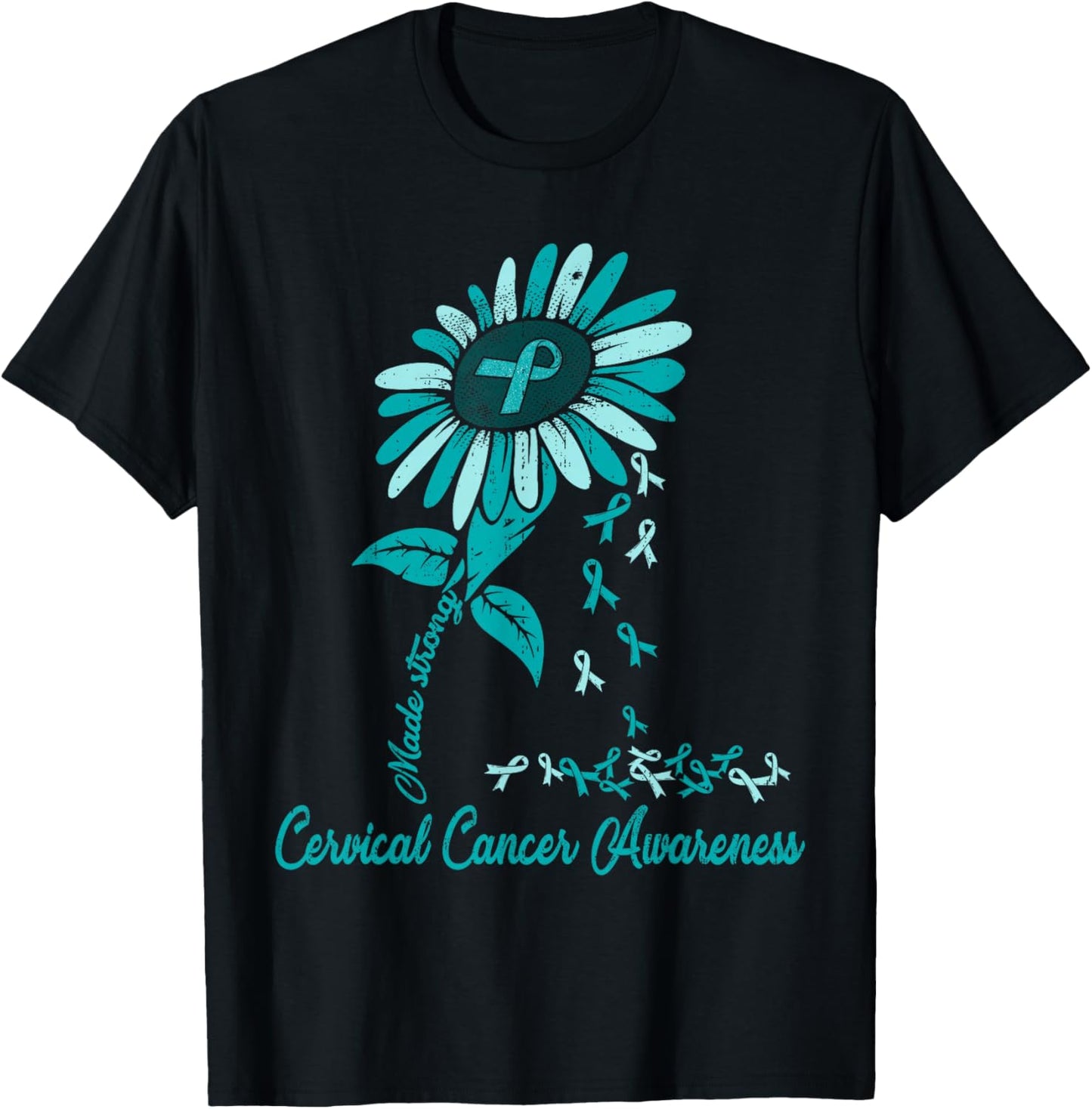 Cervical Cancer Awareness Sunflower Ribbon Teal Girls T-Shirt - T-Shirt | Black