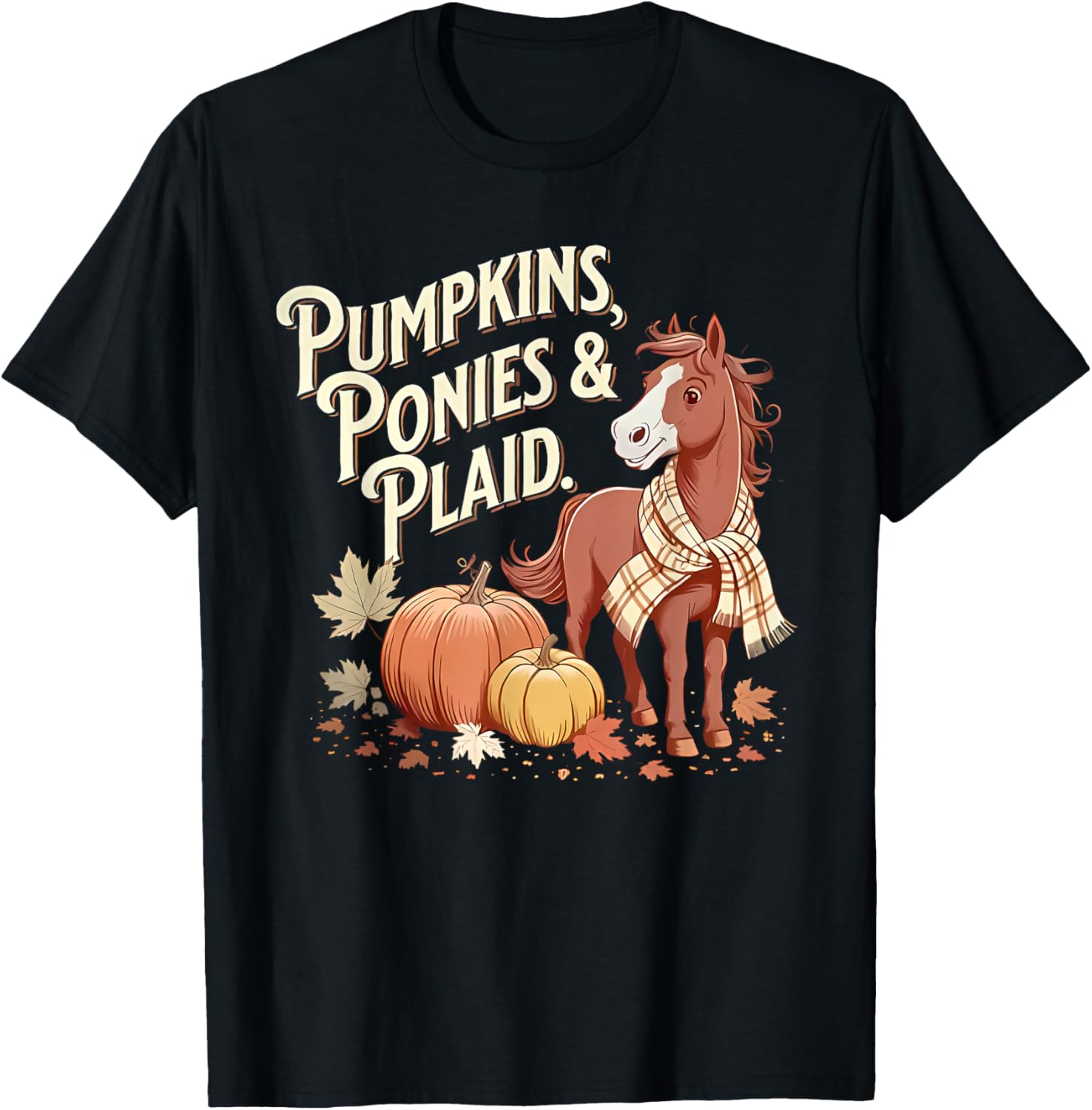 Pumpkins Ponies & Plaid T-Shirt - T-Shirt | Black