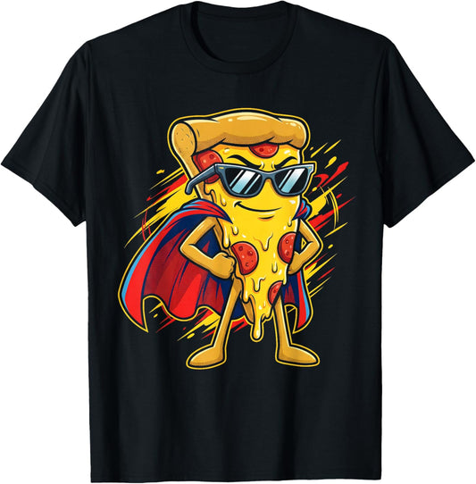 Funny Pizza Slice Hero Boys Pizza Lovers Fast Food T-Shirt - T-Shirt | Black