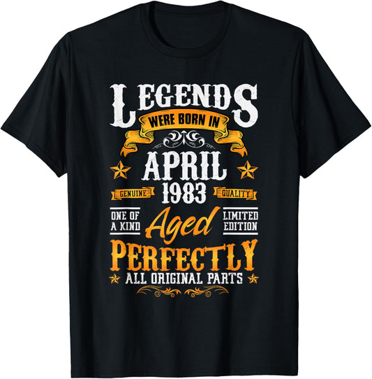 43rd Birthday Vintage Legends Born in 1983 43 Years April T-Shirt - T-Shirt | Black