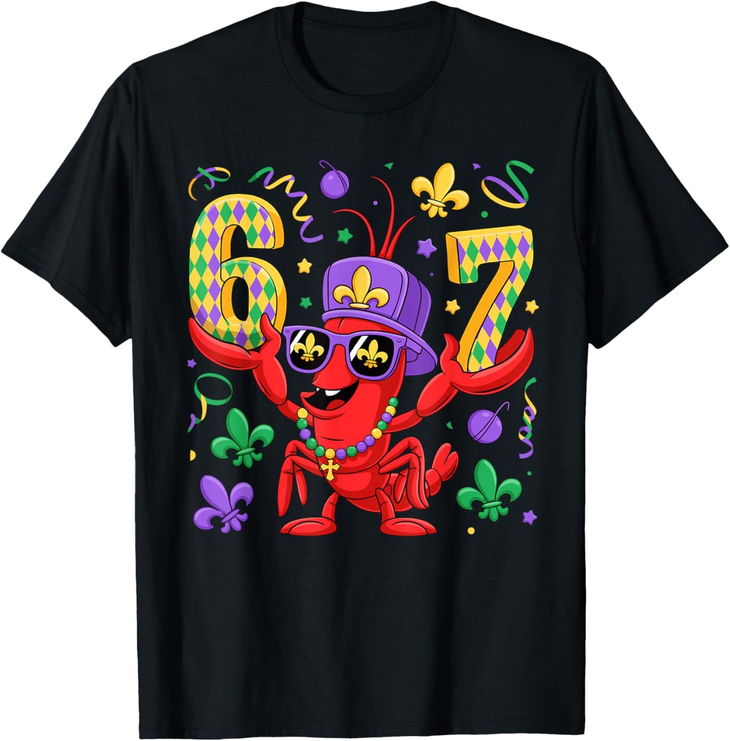 67 Mardi Gras Crawfish Beads Six Seven Carnival Boy Kids 6 7 T-Shirt - T-Shirt | Black