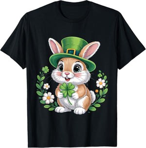 St Patricks Day Bunny Clover T-Shirt - T-Shirt | Black