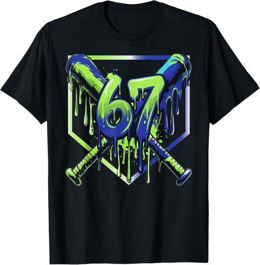 67 Baseball Drip Effect Urban Style 6-7 Meme Graphic T-Shirt - T-Shirt | Black