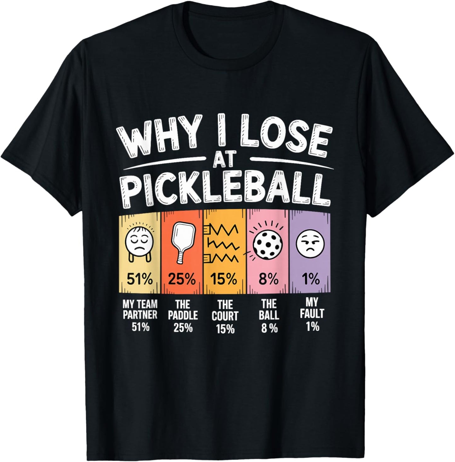 Funny Why I Lose At Pickleball Chart Design for Pickleballer T-Shirt - T-Shirt | Black