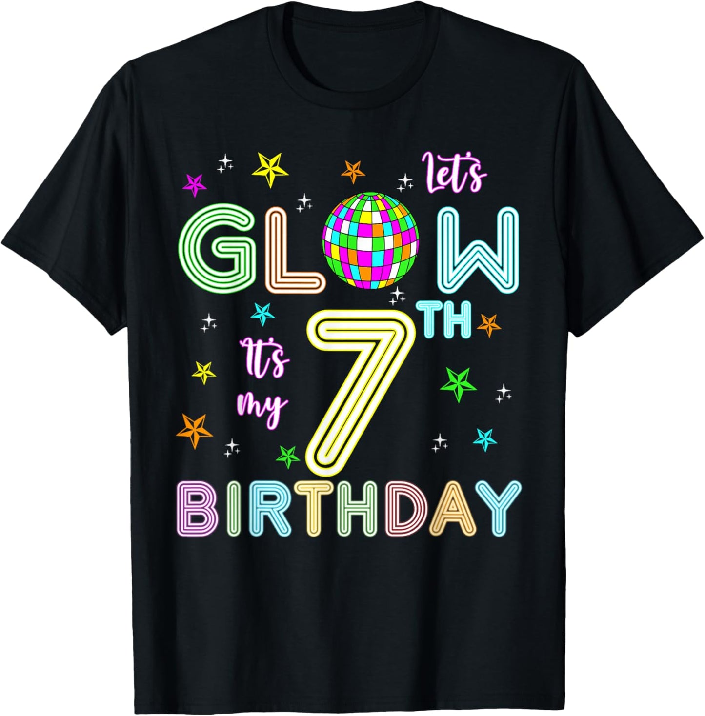 It's My 7th Birthday Glowing 80s 7 Year Old T-Shirt - T-Shirt | Black
