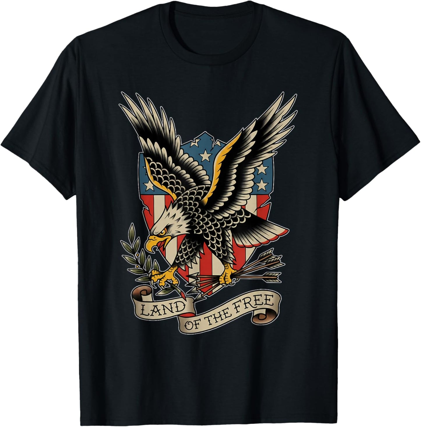 American Bald Eagle Land of The Free Tattoo Flash T-Shirt - T-Shirt | Black