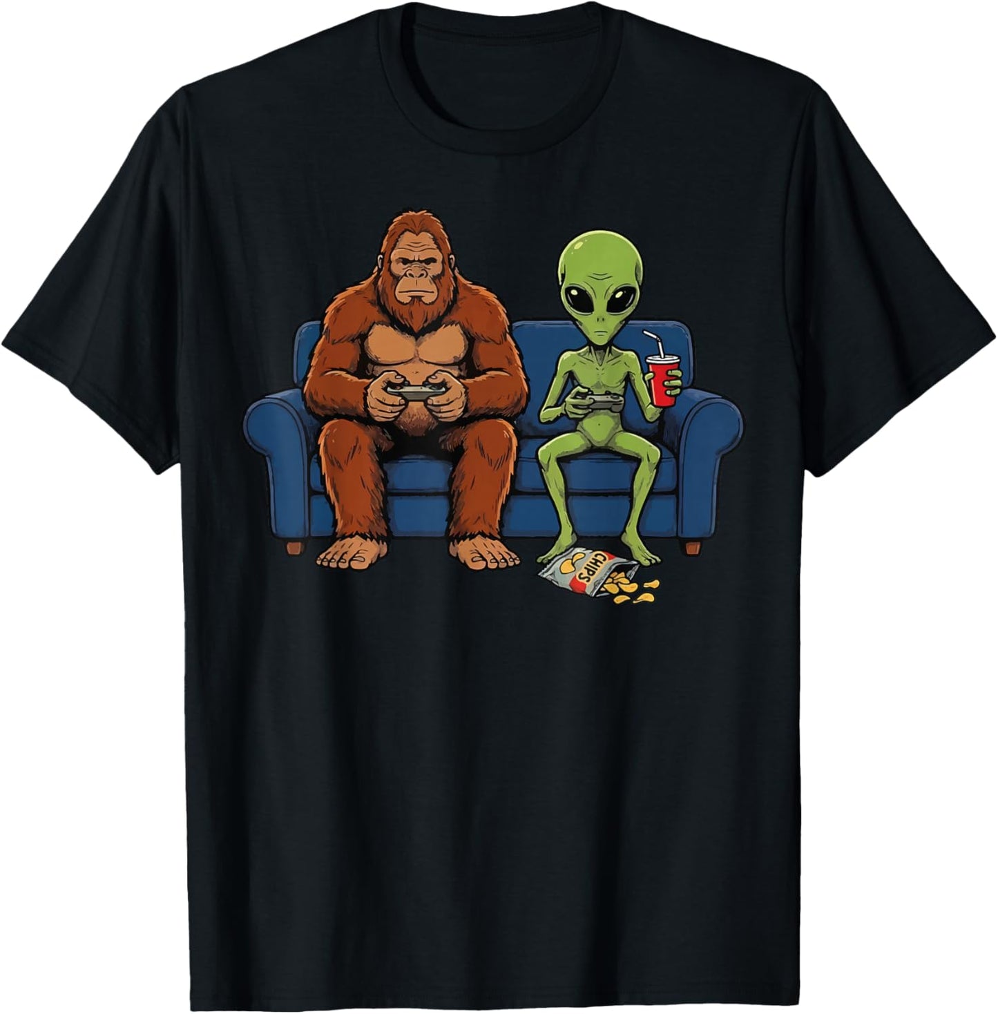Bigfoot Alien Gaming Sofa Gamer T-Shirt - T-Shirt | Black