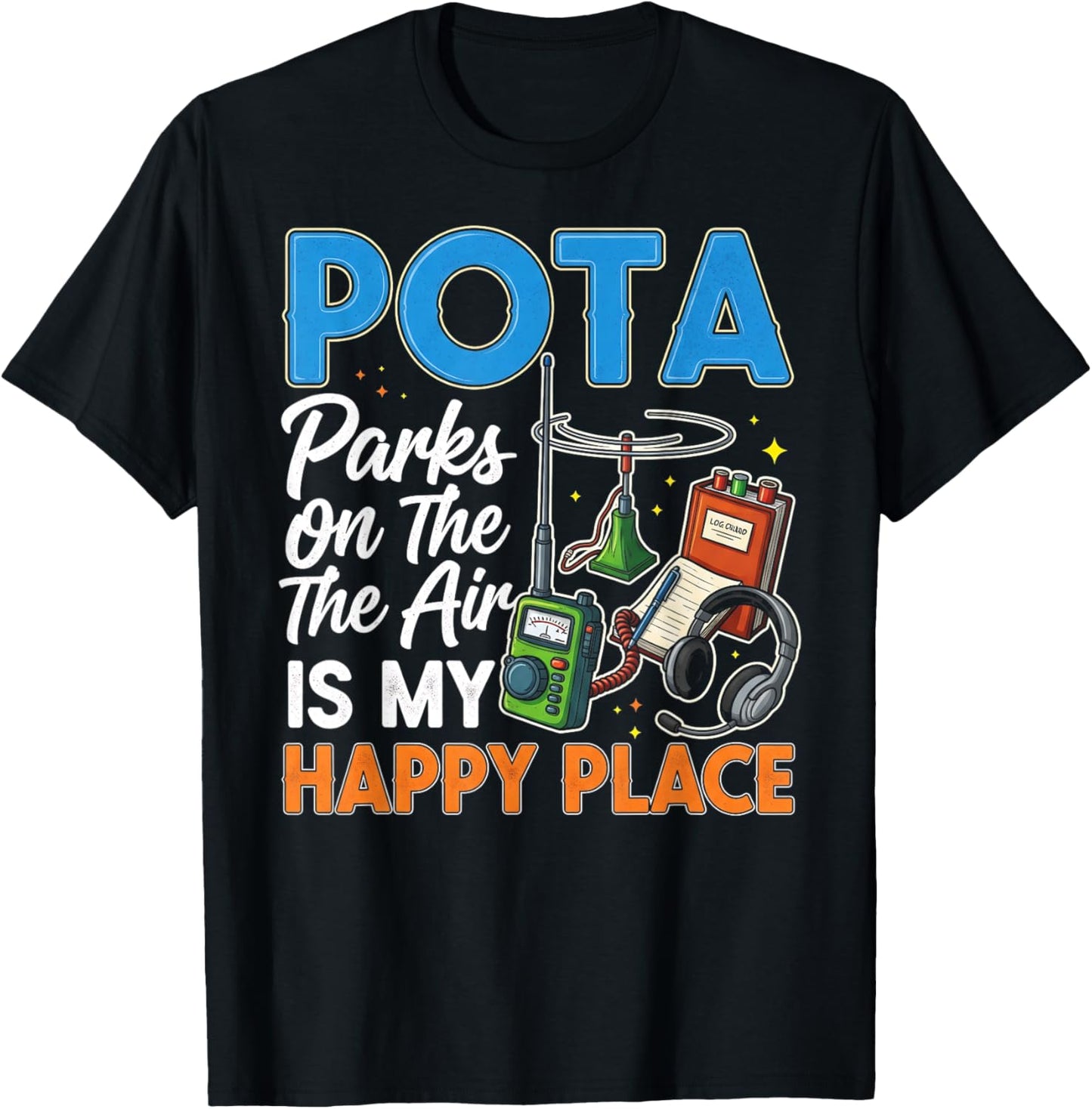 POTA Parks on The Air is My Happy Place Amateur Radio QCodes T-Shirt - T-Shirt | Black