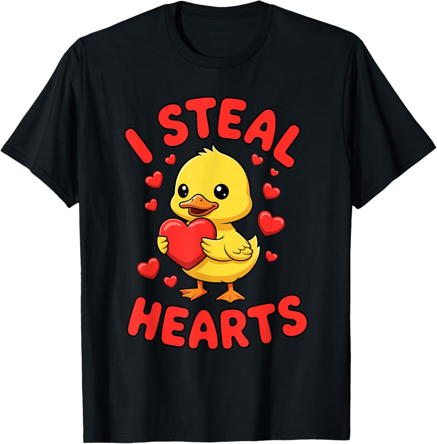 I Steal Hearts Duck Valentine's Day Cute Love T-Shirt - T-Shirt | Black