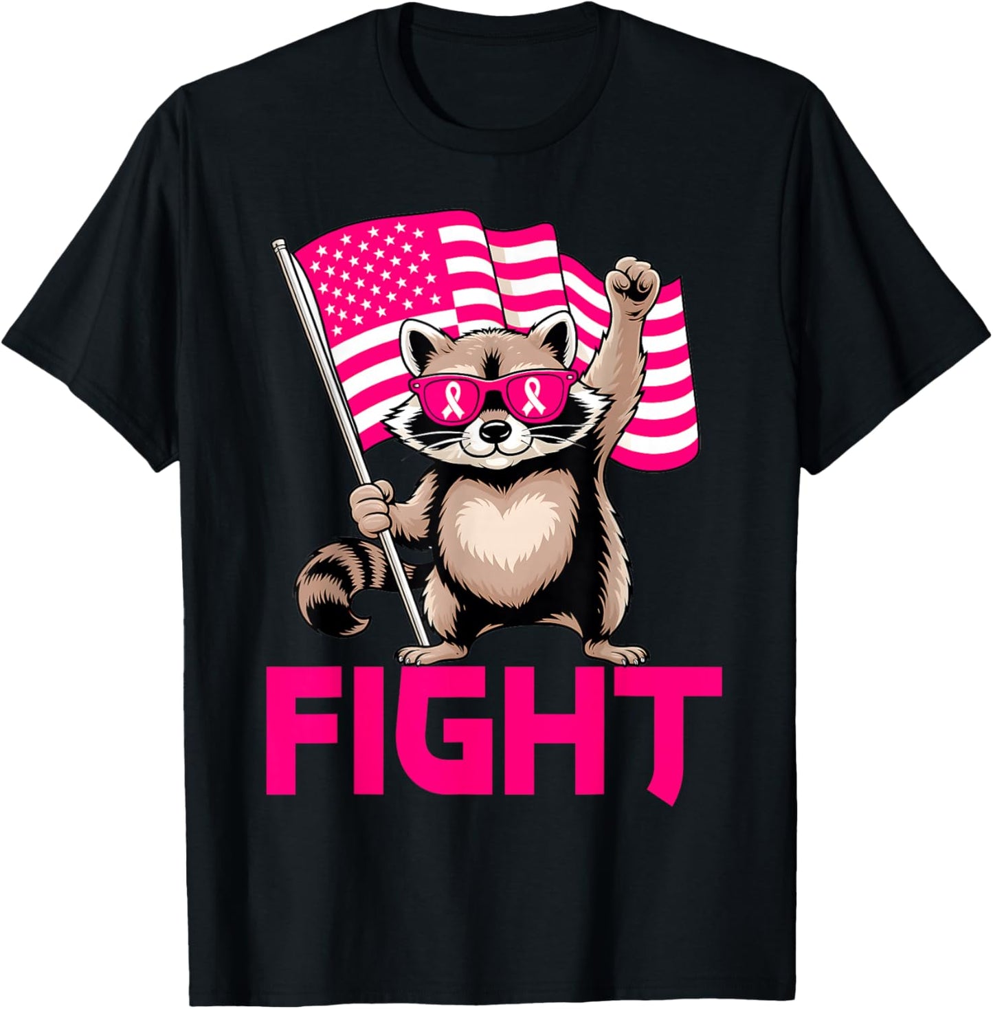 Feral Raccoon to Support Women in October We Wear Pink Flag T-Shirt - T-Shirt | Black