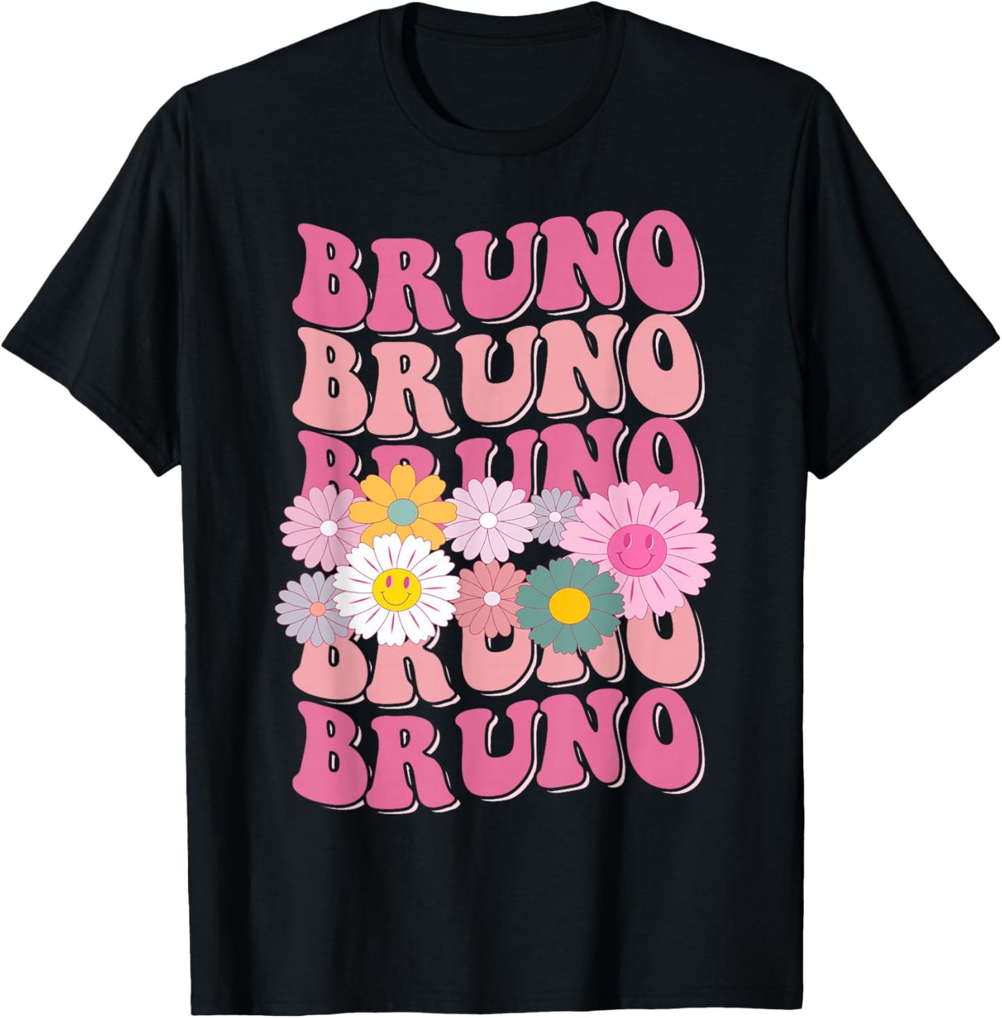 Girl Retro Bruno First Name Personalized Groovy 80's T-Shirt - T-Shirt | Black