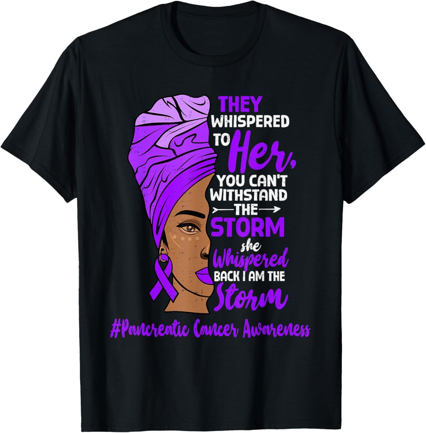 Pancreatic Cancer Awareness Black Women Ribbon Purple T-Shirt - T-Shirt | Black