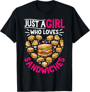 Funny Just A Girl Who Loves Sandwiches Food Lover Women Girl T-Shirt - T-Shirt | Black