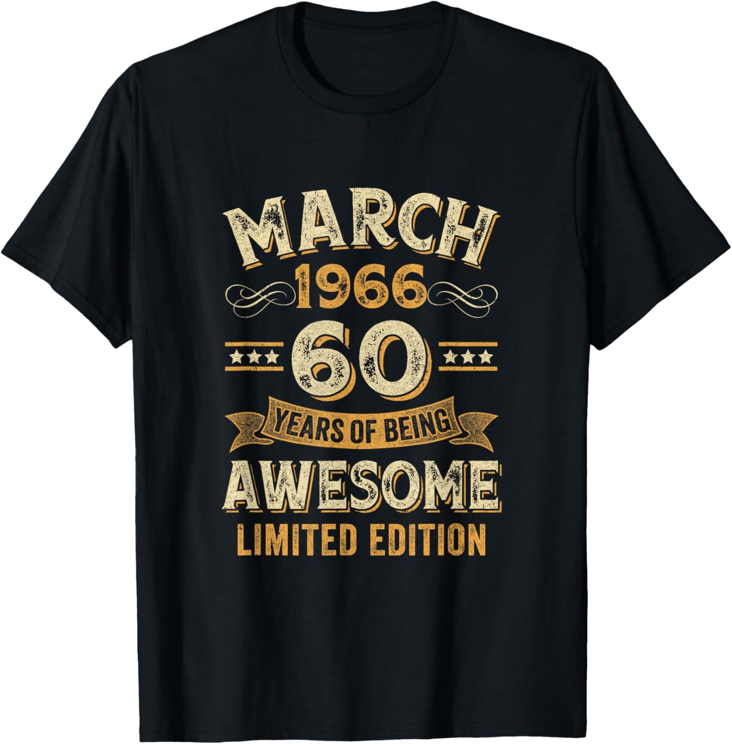 Awesome Vintage March 1966 60Th Birthday T-Shirt - T-Shirt | Black