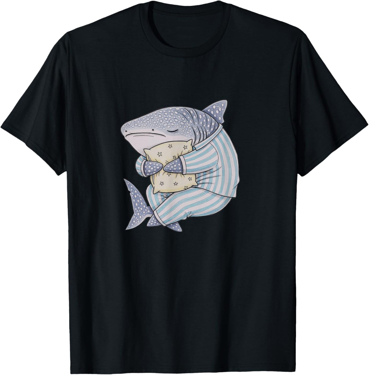 Sleeping Pajama Whale Shark Drawing Art Design T-Shirt - T-Shirt | Black