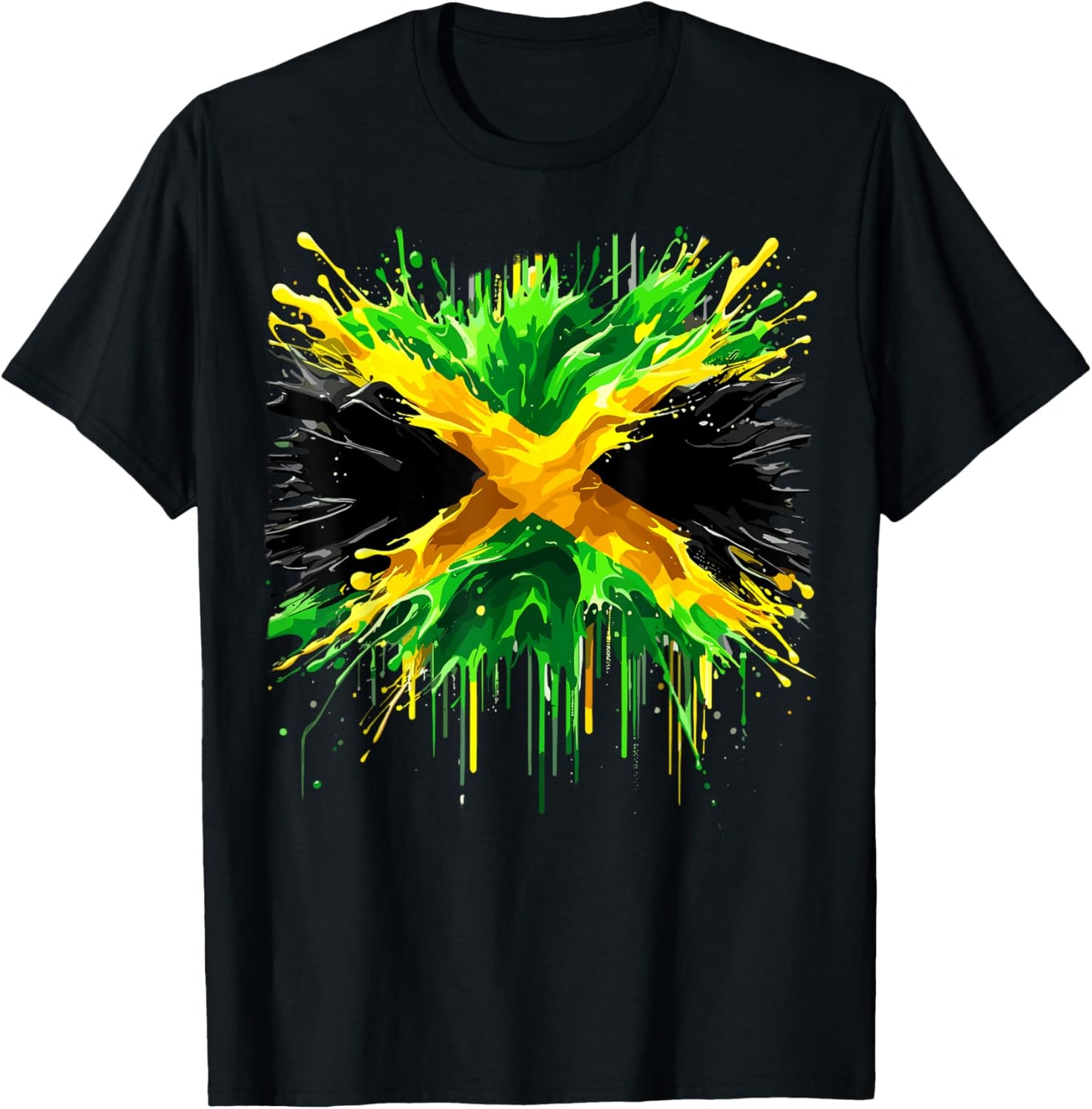 Jamaican Flag Splash Jamaica T-Shirt - T-Shirt | Black