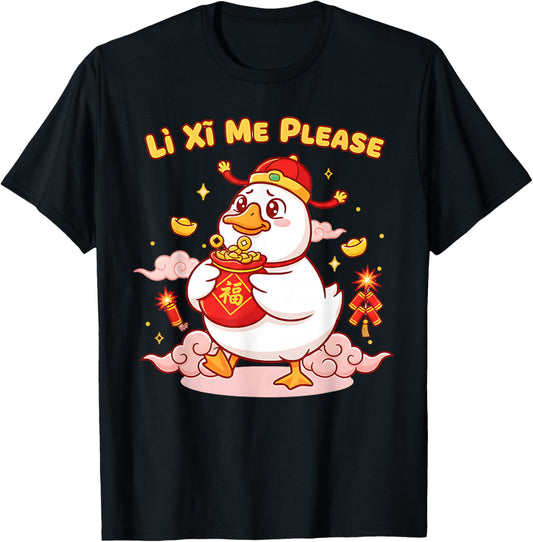 Funny Goose Li Xi Red Envelope Chinese New Year of Horse T-Shirt - T-Shirt | Black