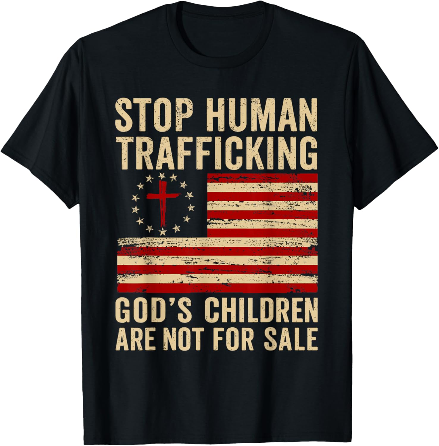 Human Trafficking Awareness USA Flag Stop Human Trafficking T-Shirt - T-Shirt | Black