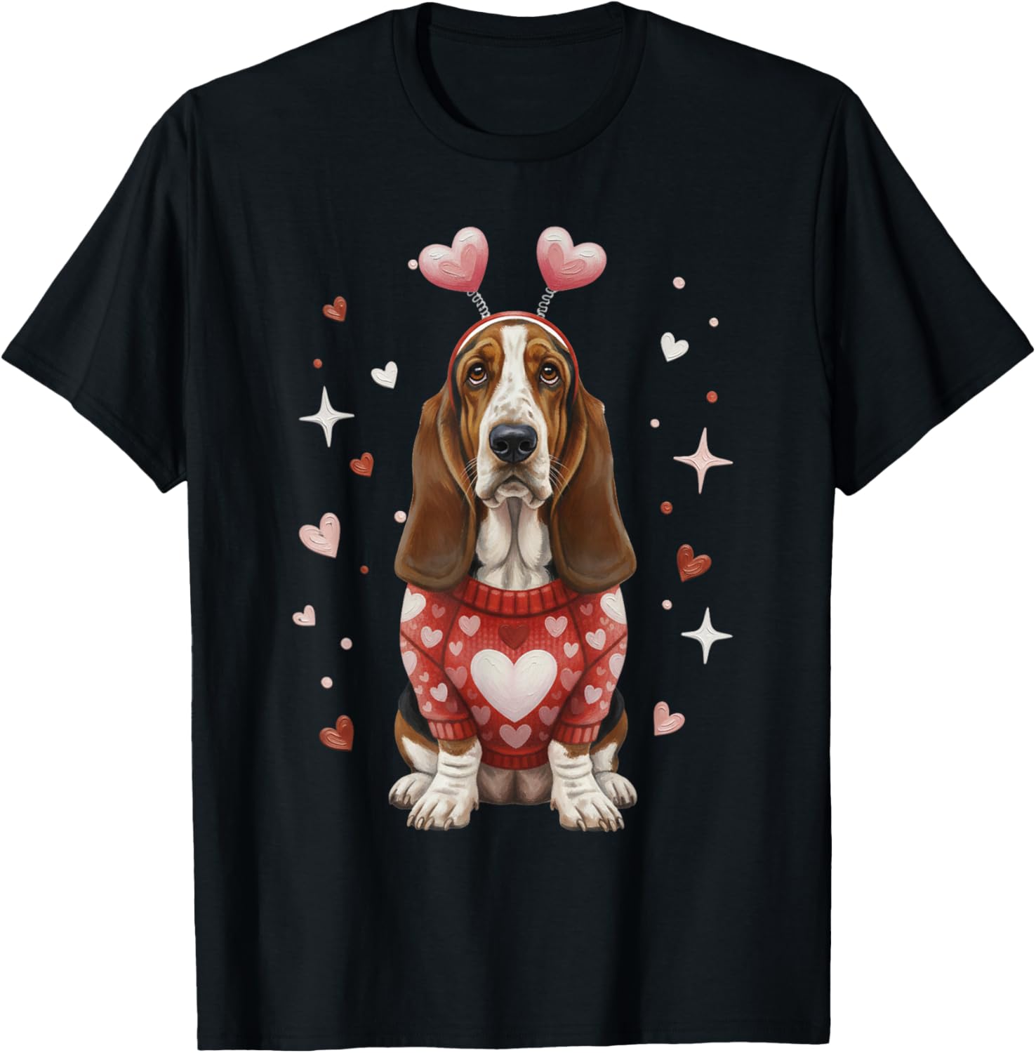 Cute Basset Hound Valentine Heart Valentines Day T-Shirt - T-Shirt | Black