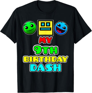 My 9th Birthday Dash Video Game Theme Kids Party Geometry T-Shirt - T-Shirt | Black