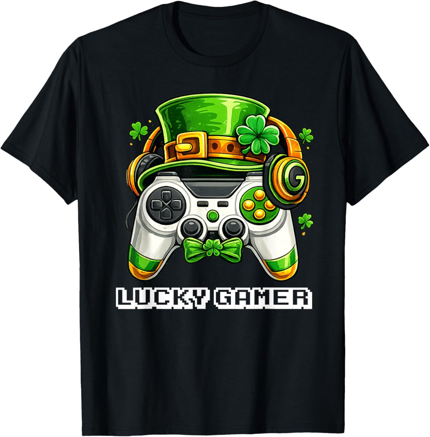Lucky Gamer St Patricks Day Game Controller Boys Kids T-Shirt - T-Shirt | Black