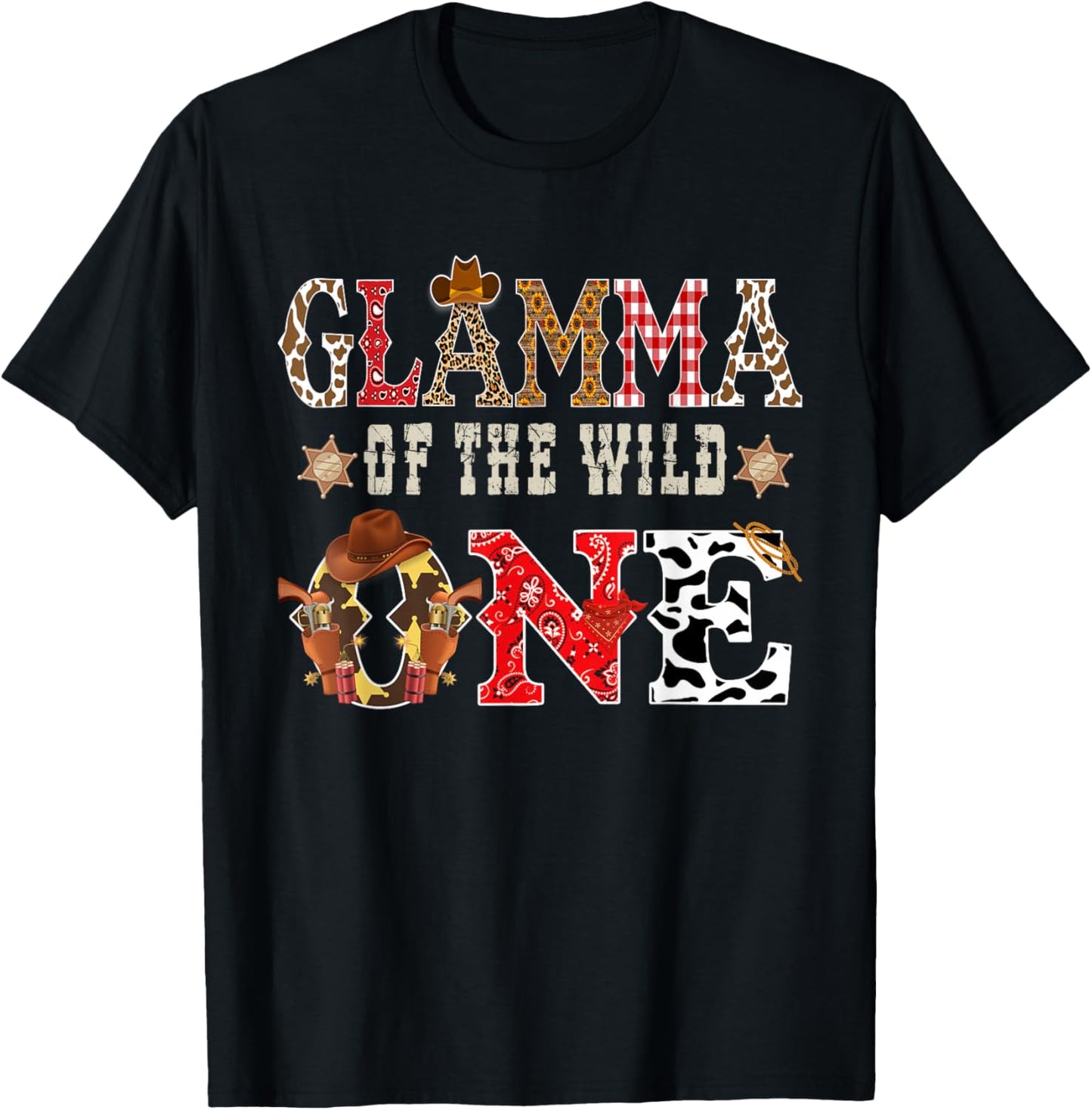 Glamma of The Wild One Cowboy Western Rodeo Party Matching T-Shirt - T-Shirt | Black