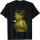Funny Frog with Bob Wig Haircut Oil Painting Meme T-Shirt - T-Shirt | Black