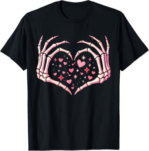 Valentines Day Skeleton Hand Heart Funny Men Women Kids T-Shirt - T-Shirt | Black