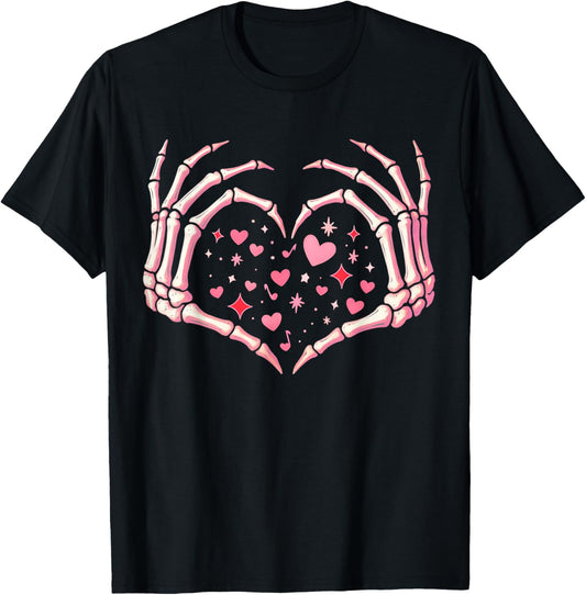 Valentines Day Skeleton Hand Heart Funny Men Women Kids T-Shirt - T-Shirt | Black